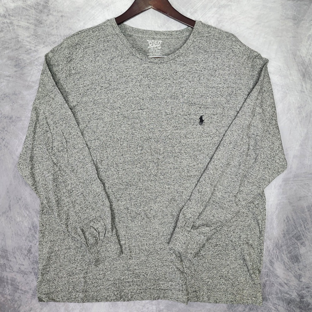 Polo Ralph Lauren Long Sleeve Pocket Tee Shirt Mens XL Heather Gray Black Pony
